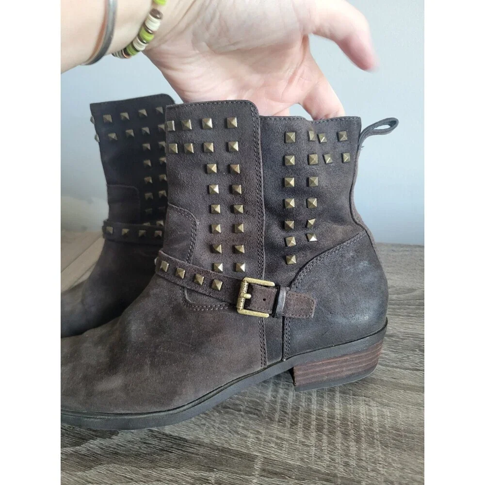 Lauren Ralph Lauren Women Sz 9.5 Brown Suede Biker Moto Studded Boot